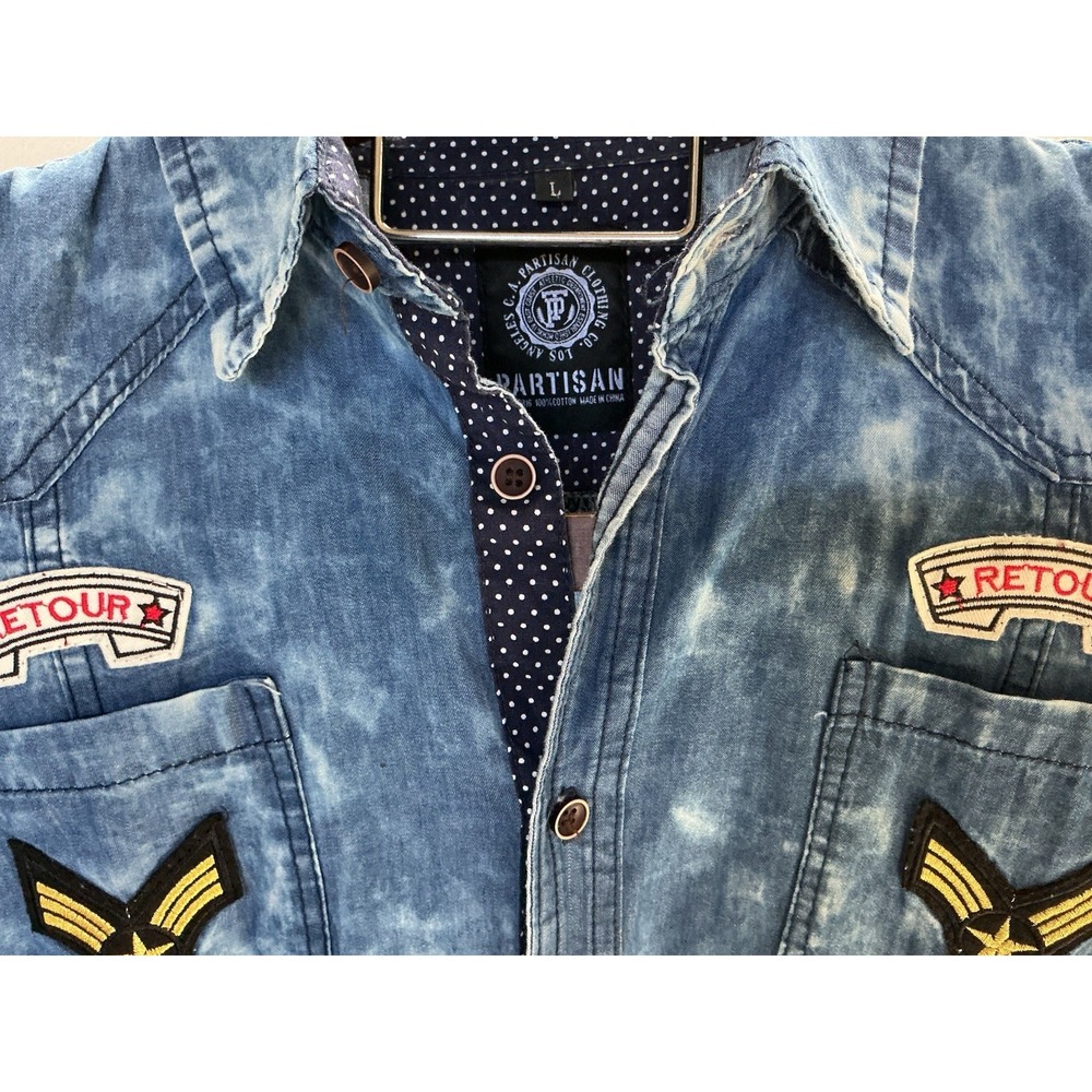 Partisan Clothing Co. Large Mens‎ Button Down Casual Shirt Denim Acid Military